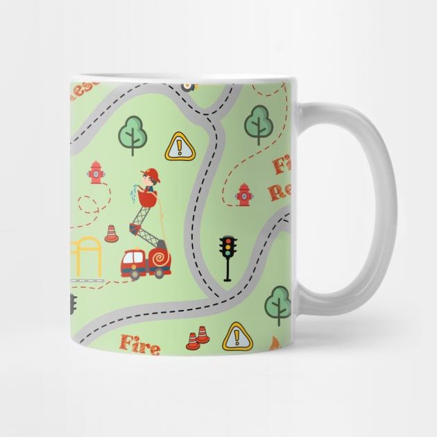 Fireman cute seamless kids pattern light green by Arch4Design